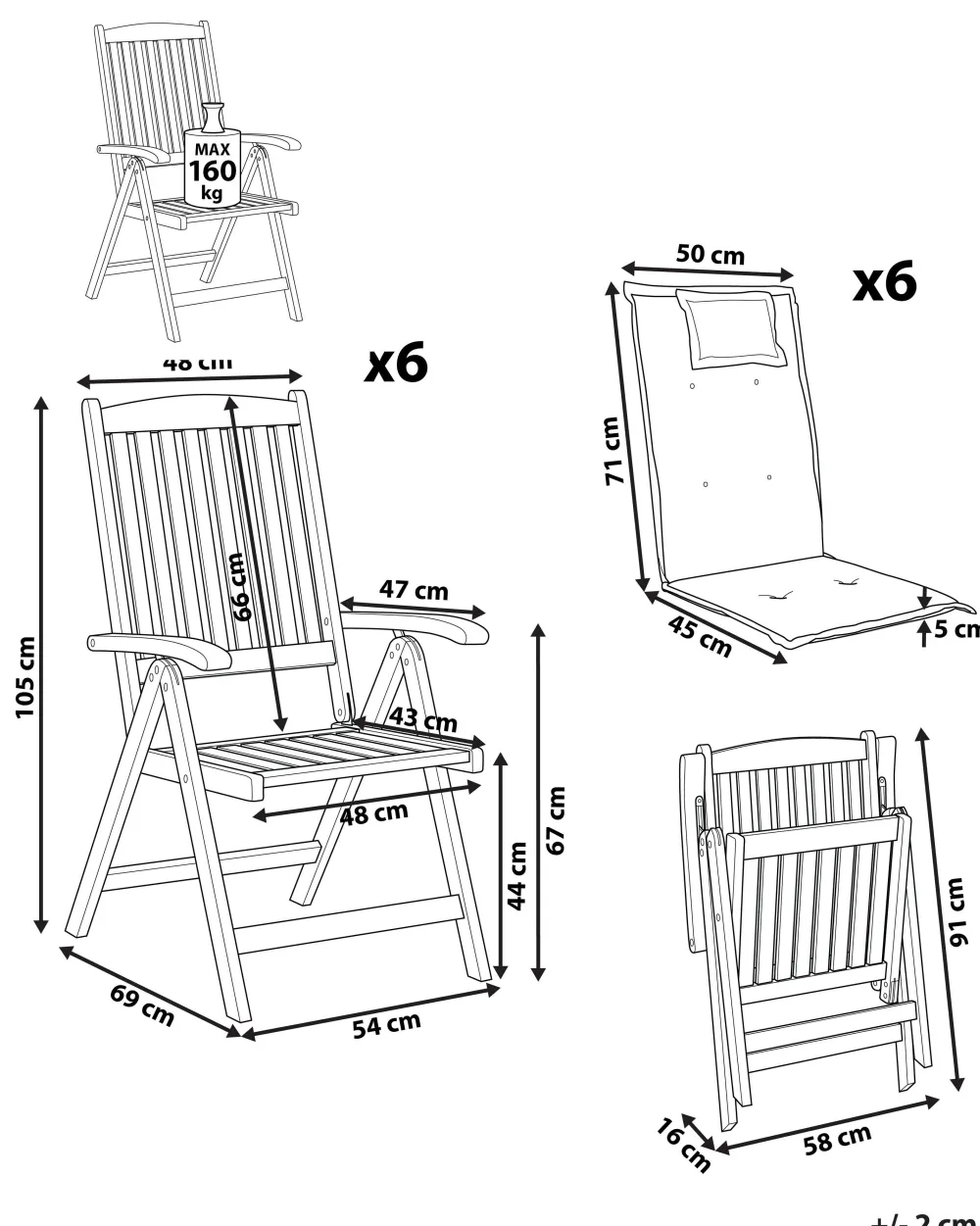 Ulkokalusteet<Beliani Puutarhatuoli Akasiapuu Tumma Puu/Sininen 6 Kpl Toscana