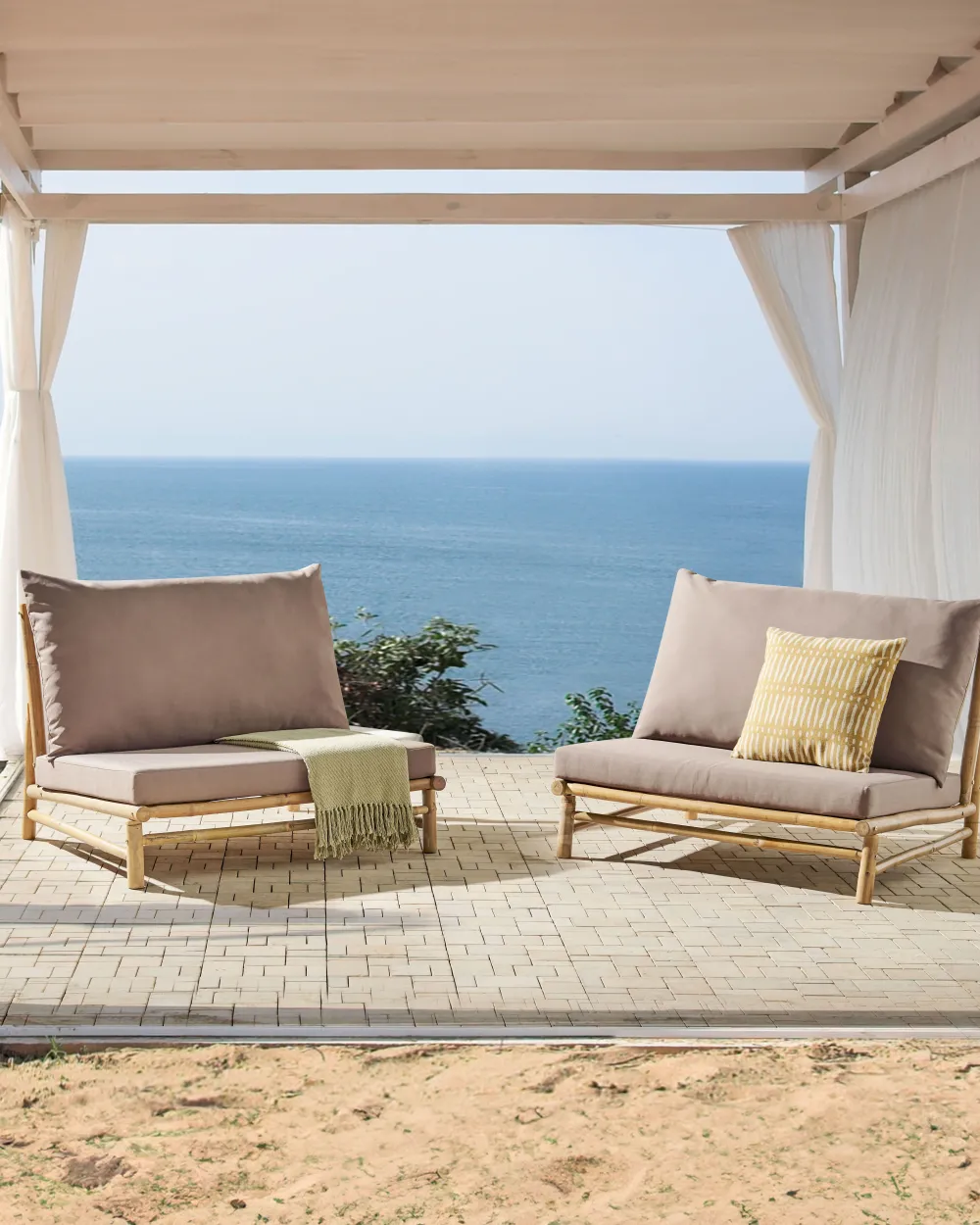 Cheap Beliani Puutarhatuoli Bambu Vaalea Puu/Ruskeanharmaa 2 Kpl Todi