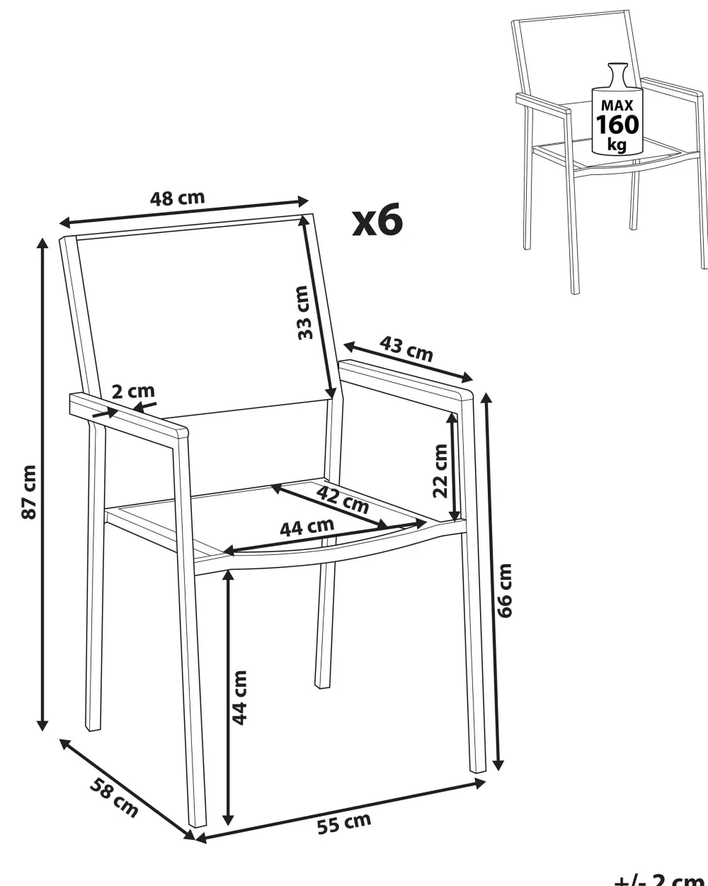 Ulkokalusteet<Beliani Puutarhatuoli Kangas Harmaa 6 Kpl Grosseto