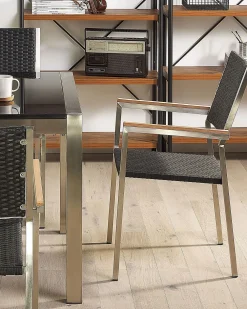 Ulkokalusteet<Beliani Puutarhatuoli Polyrottinki Musta 4 Kpl Grosseto