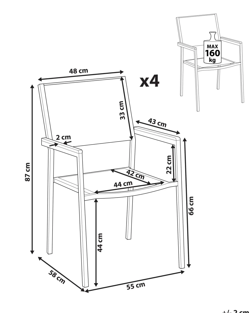 Ulkokalusteet<Beliani Puutarhatuoli Polyrottinki Musta 4 Kpl Grosseto