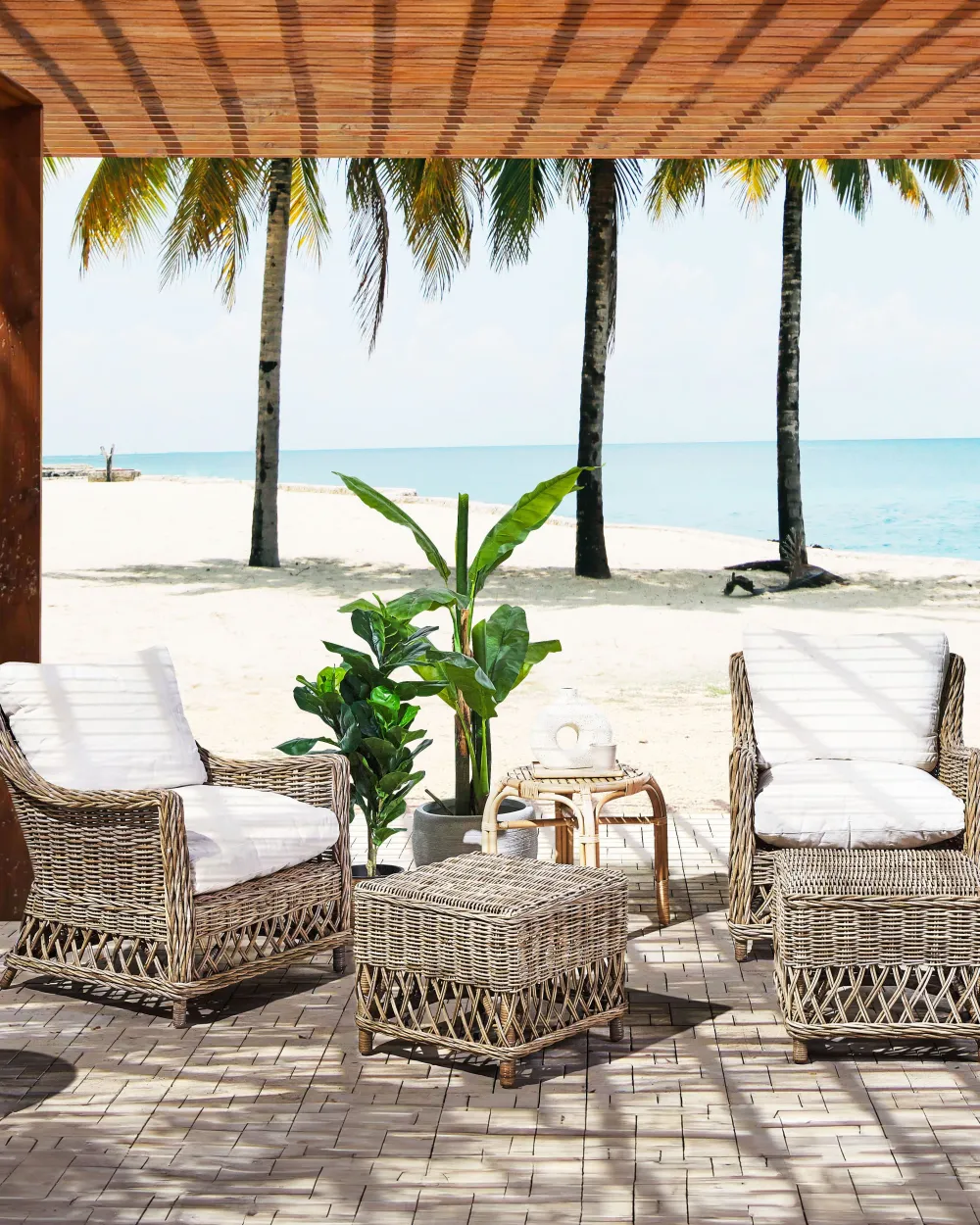 Ulkokalusteet<Beliani Puutarhatuoli Rahilla Rottinki Luonnonvari 2 Kpl Ribolla