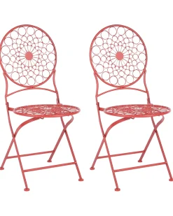 Ulkokalusteet<Beliani Puutarhatuoli Rauta Punainen 2 Kpl Scario