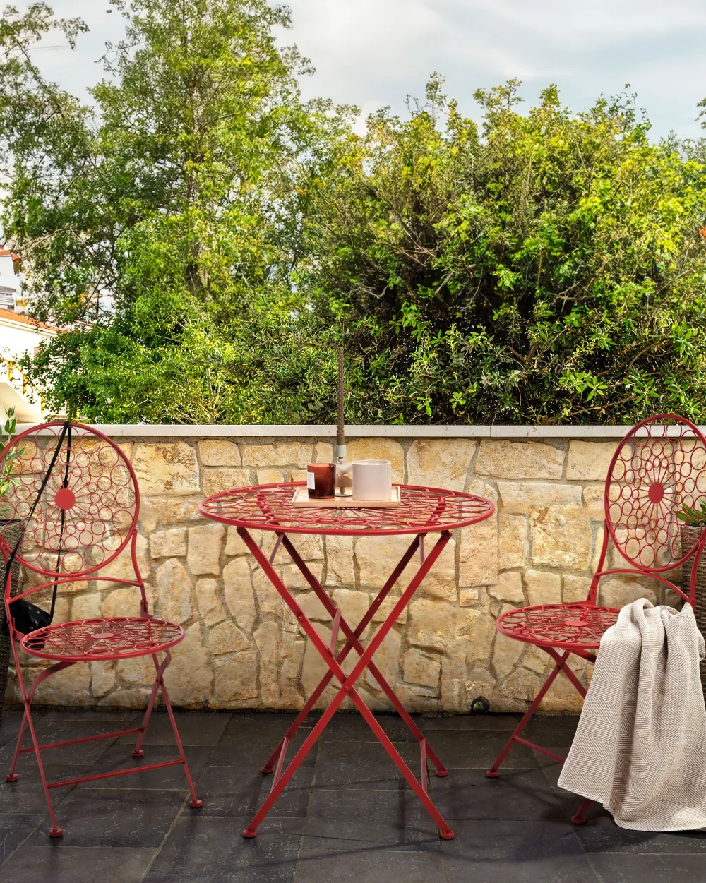 Ulkokalusteet<Beliani Puutarhatuoli Rauta Punainen 2 Kpl Scario