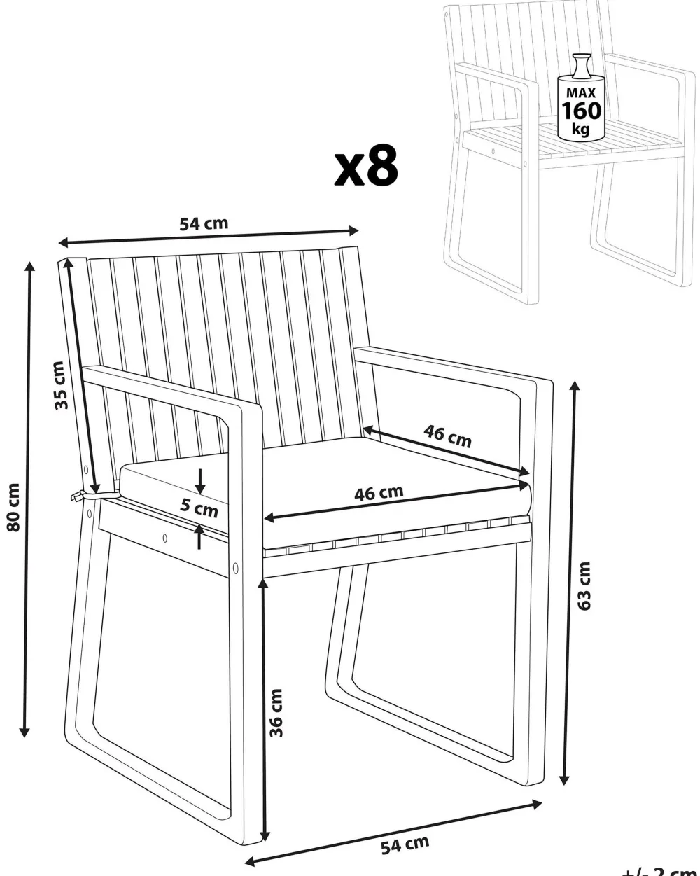 Clearance Beliani Puutarhatuoli Ruskeanharmaalla Pehmusteella 8Kpl Sassari