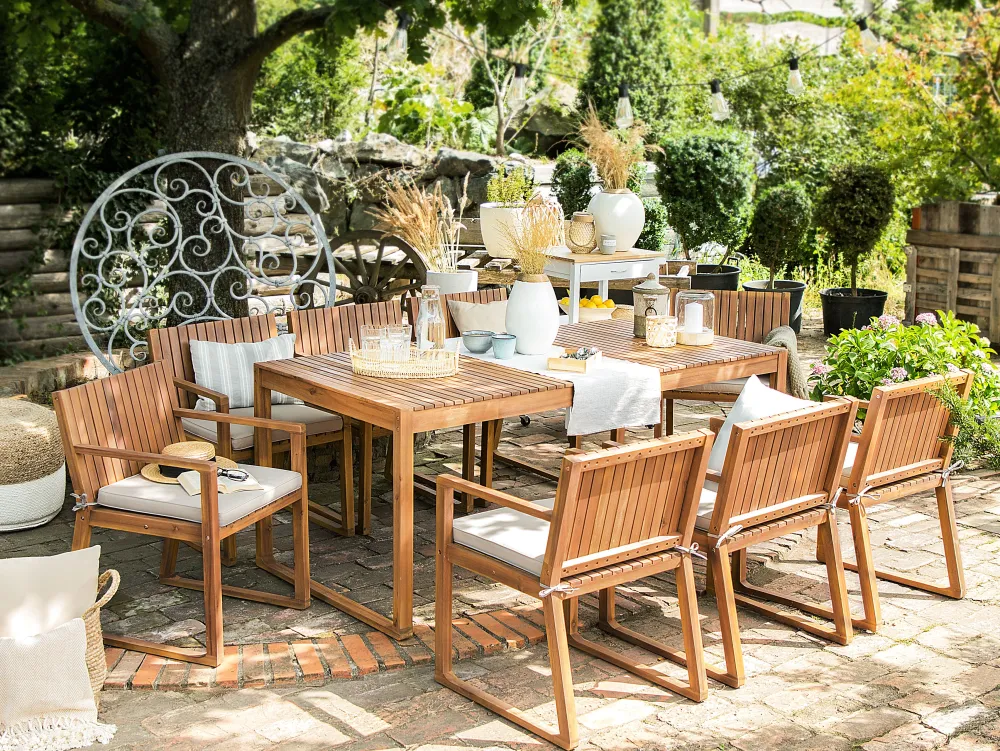 Clearance Beliani Puutarhatuoli Ruskeanharmaalla Pehmusteella 8Kpl Sassari