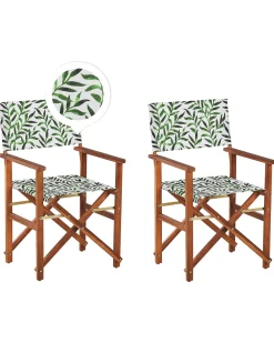 Clearance Beliani Puutarhatuoli Tumma Akasiapuu Vaihtokangas 2 Kpl Harmaa/Lehtikuvio 2 Kpl Cine