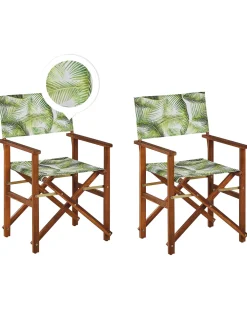 Ulkokalusteet<Beliani Puutarhatuoli Tumma Akasiapuu Vaihtokangas 2 Kpl Harmaa/Trooppinen Lehtikuvio 2 Kpl Cine