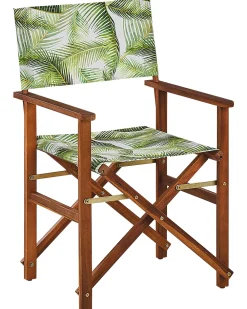 Ulkokalusteet<Beliani Puutarhatuoli Tumma Akasiapuu Vaihtokangas 2 Kpl Harmaa/Trooppinen Lehtikuvio 2 Kpl Cine