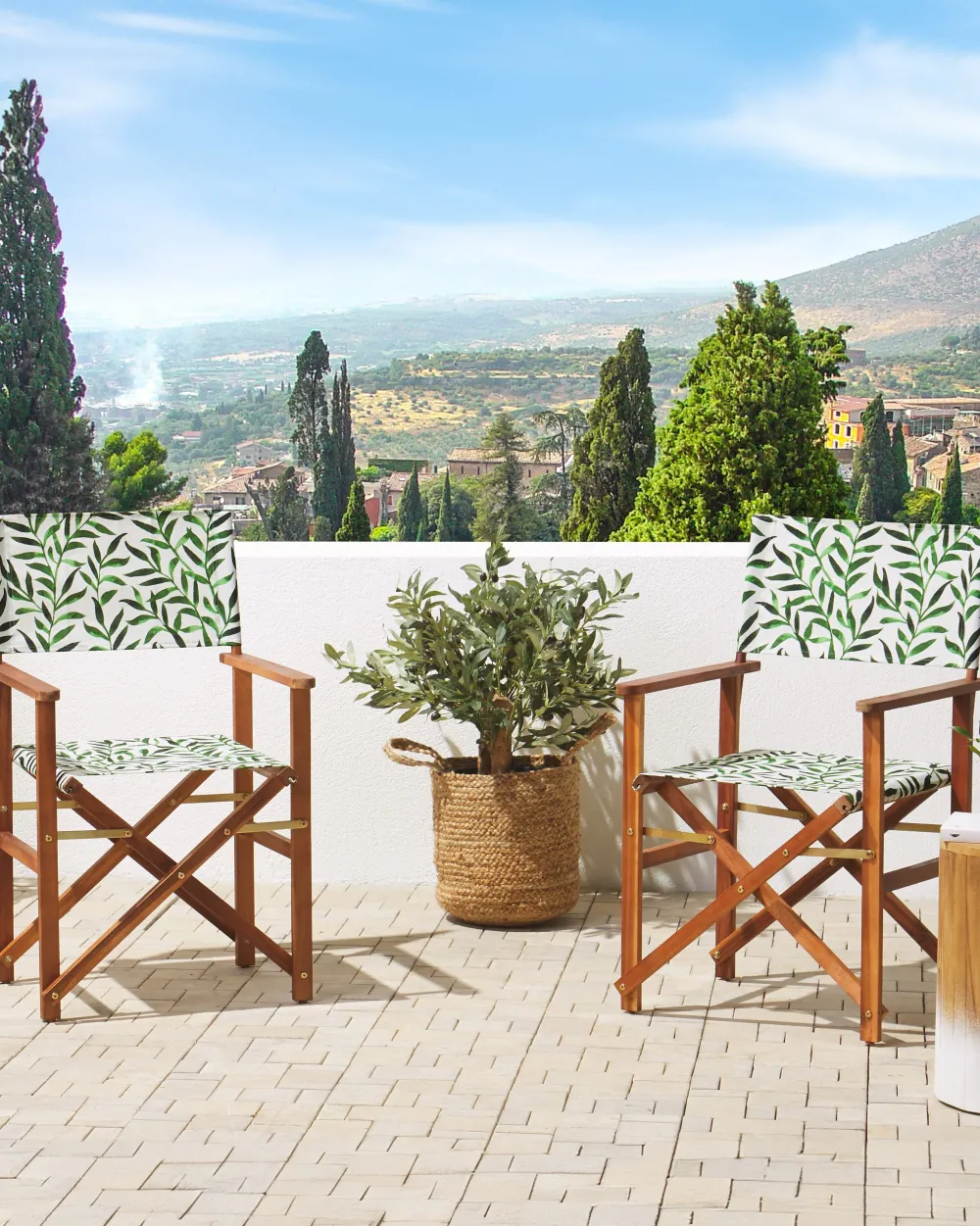 Ulkokalusteet<Beliani Puutarhatuoli Tumma Akasiapuu Vaihtokangas 2 Kpl Luonnonvalkoinen/Lehtikuosi 2 Kpl Cine