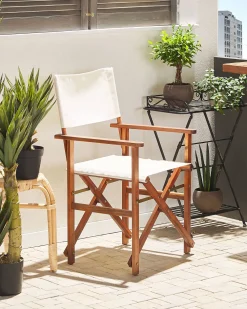 Ulkokalusteet<Beliani Puutarhatuoli Tumma Akasiapuu Vaihtokangas 2 Kpl Luonnonvalkoinen/Lehtikuosi 2 Kpl Cine