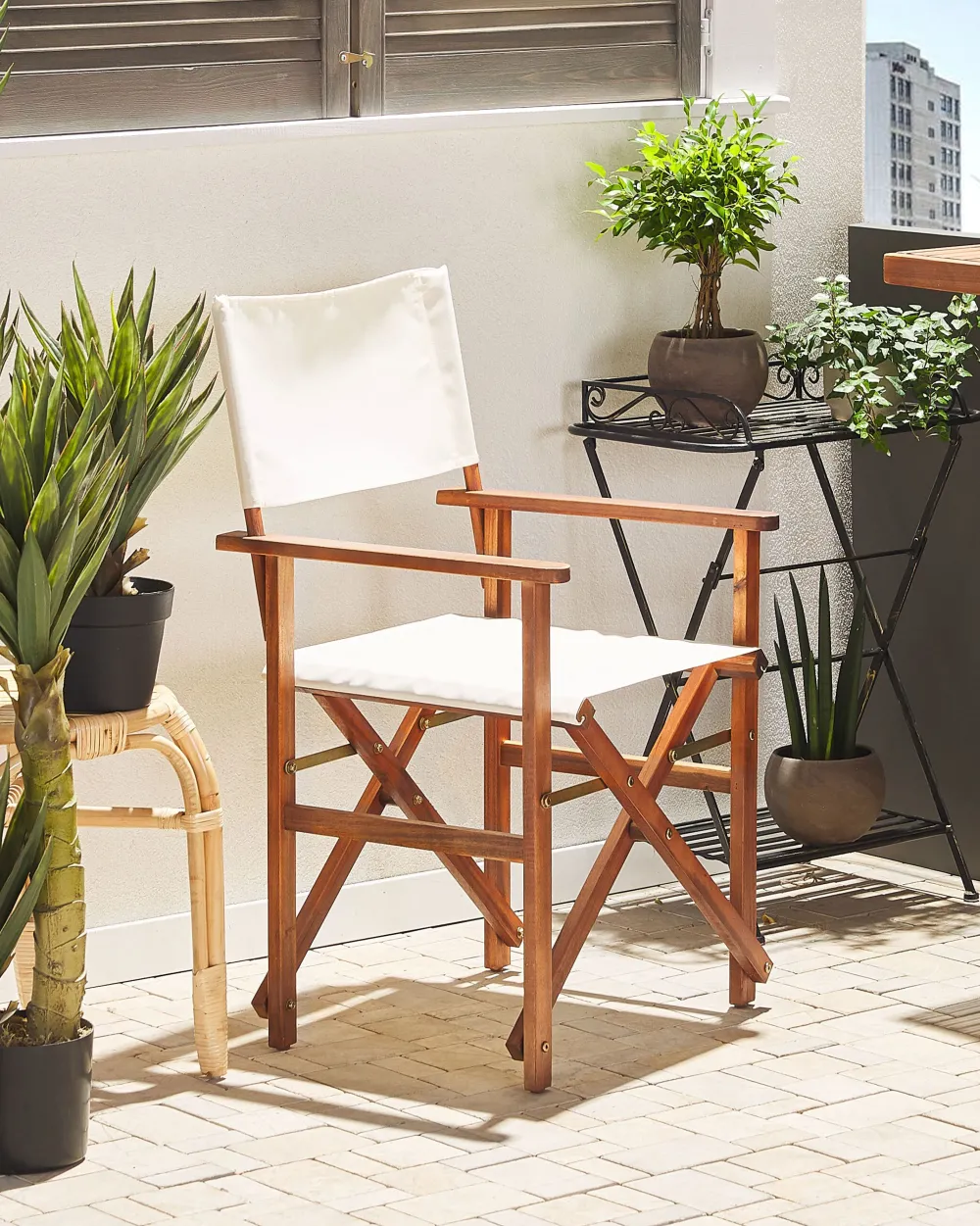 Ulkokalusteet<Beliani Puutarhatuoli Tumma Akasiapuu Vaihtokangas 2 Kpl Luonnonvalkoinen/Lehtikuosi 2 Kpl Cine