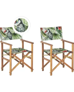 Ulkokalusteet<Beliani Puutarhatuoli Vaalea Akasiapuu Vaihtokangas 2 Kpl Luonnonvalkoinen/Tukaanikuvio 2 Kpl Cine