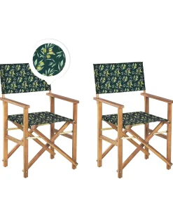 Hot Beliani Puutarhatuoli Vaalea Akasiapuu Vaihtokangas 2 Kpl Harmaa/Oliivikuvio 2 Kpl Cine