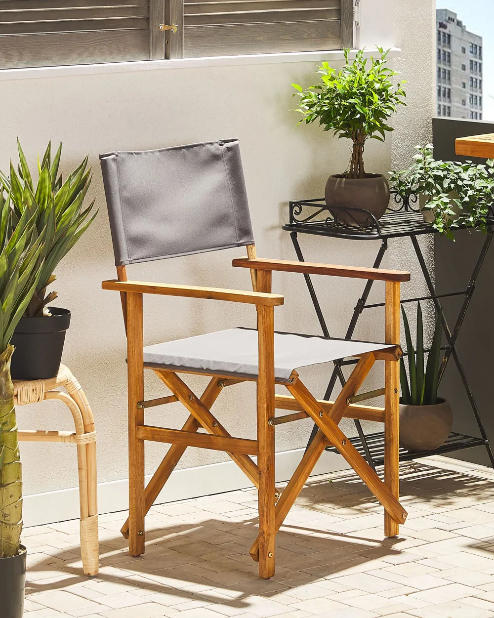 Hot Beliani Puutarhatuoli Vaalea Akasiapuu Vaihtokangas 2 Kpl Harmaa/Oliivikuvio 2 Kpl Cine