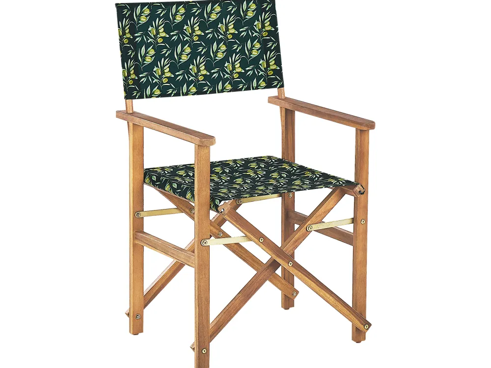 Hot Beliani Puutarhatuoli Vaalea Akasiapuu Vaihtokangas 2 Kpl Harmaa/Oliivikuvio 2 Kpl Cine