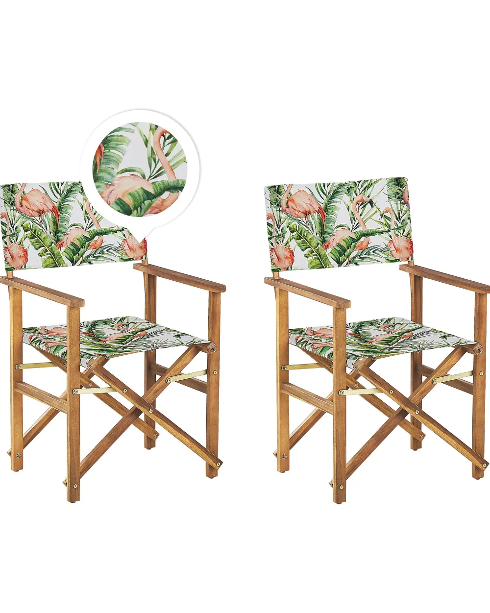 Ulkokalusteet<Beliani Puutarhatuoli Vaalea Akasiapuu Vaihtokangas 2 Kpl Luonnonvalkoinen/Flamingokuvio 2 Kpl Cine