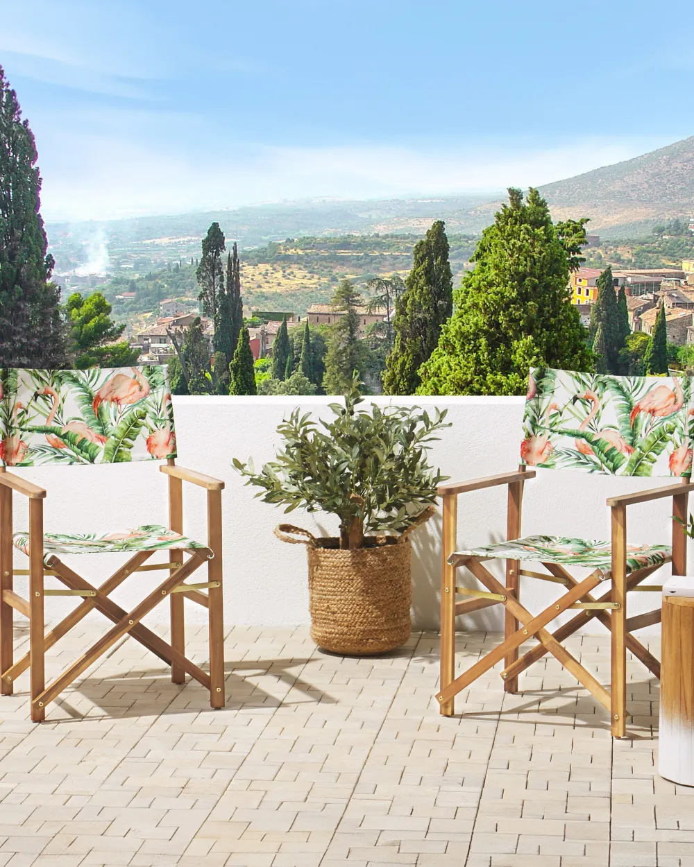 Ulkokalusteet<Beliani Puutarhatuoli Vaalea Akasiapuu Vaihtokangas 2 Kpl Luonnonvalkoinen/Flamingokuvio 2 Kpl Cine