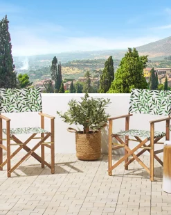 Discount Beliani Puutarhatuoli Vaalea Akasiapuu Vaihtokangas 2 Kpl Luonnonvalkoinen/Lehtikuvio 2 Kpl Cine