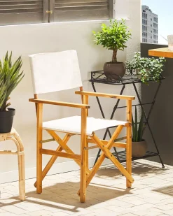 Discount Beliani Puutarhatuoli Vaalea Akasiapuu Vaihtokangas 2 Kpl Luonnonvalkoinen/Lehtikuvio 2 Kpl Cine