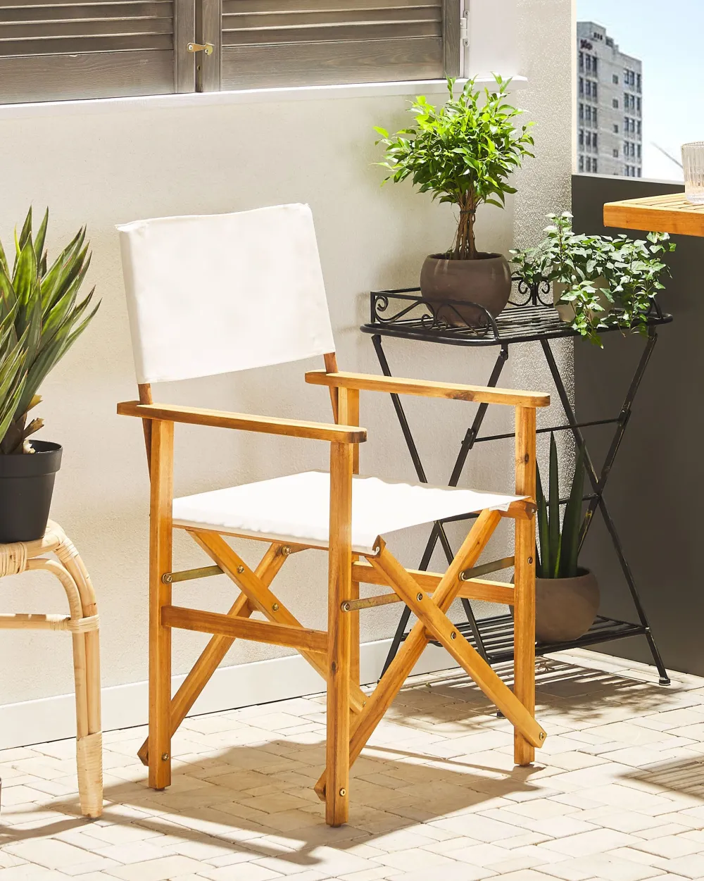 Discount Beliani Puutarhatuoli Vaalea Akasiapuu Vaihtokangas 2 Kpl Luonnonvalkoinen/Lehtikuvio 2 Kpl Cine