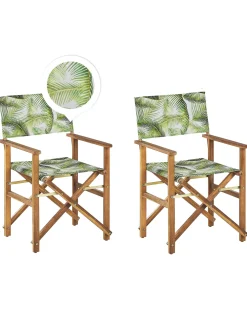 Outlet Beliani Puutarhatuoli Vaalea Akasiapuu Vaihtokangas 2 Kpl Luonnonvalkoinen/Trooppinen Lehtikuvio 2 Kpl Cine