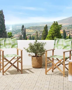 Outlet Beliani Puutarhatuoli Vaalea Akasiapuu Vaihtokangas 2 Kpl Luonnonvalkoinen/Trooppinen Lehtikuvio 2 Kpl Cine