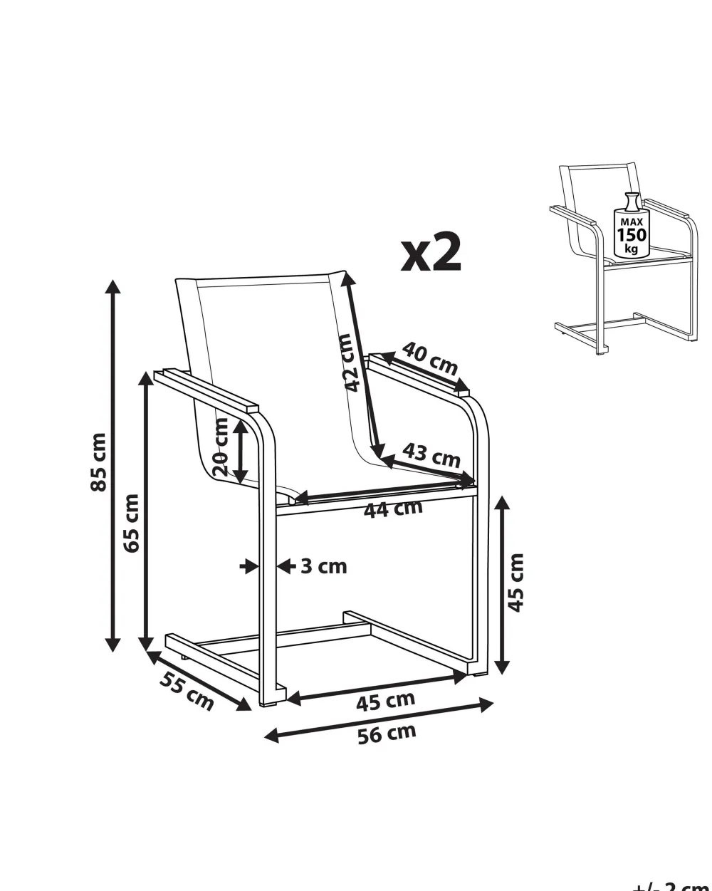 Ulkokalusteet<Beliani Puutarhatuolit 2Kpl Setti Harmaa Cosoleto
