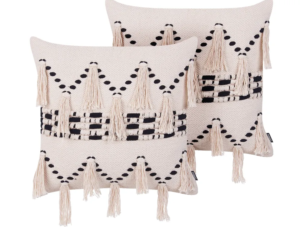 Tekstiilit<Beliani Puuvillainen Beige/Musta Tyynysetti 2 Kpl 45 X 45 Cm Thondi