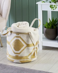 Sale Beliani Puuvillakori Luonnonvalkoinen/Kulta 33 Cm Hanwella