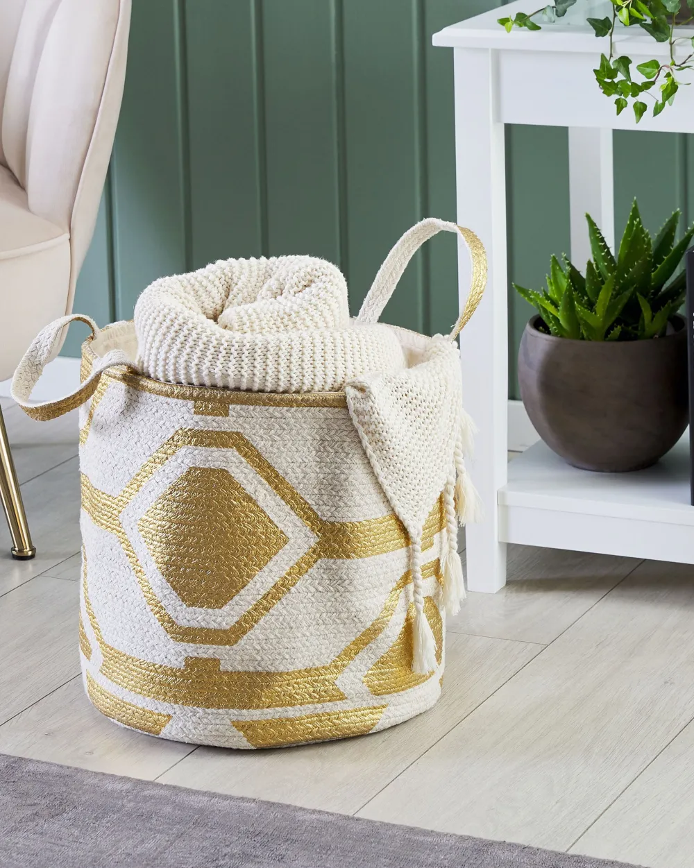 Sale Beliani Puuvillakori Luonnonvalkoinen/Kulta 33 Cm Hanwella