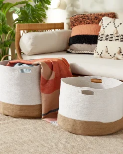 Säilytys<Beliani Puuvillakori Valkoinen/Beige 2 Kpl Kahan