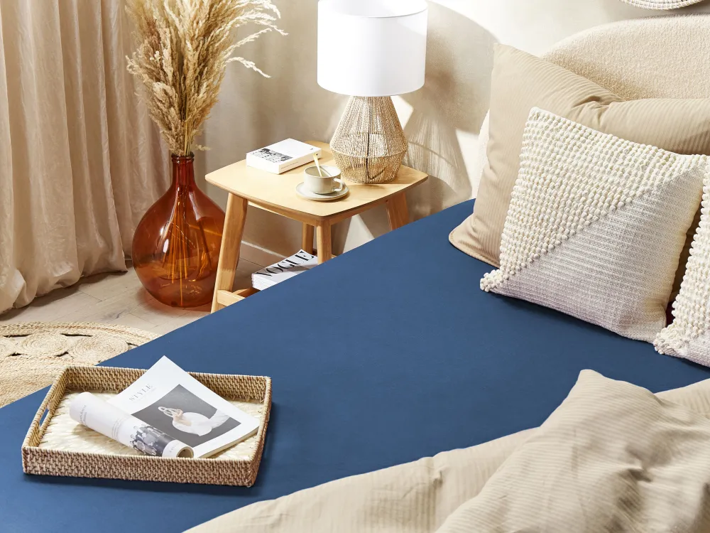 Best Sale Beliani Puuvillalakana Muotoonommeltu Laivastonsininen 200 X 200 Cm Janbu