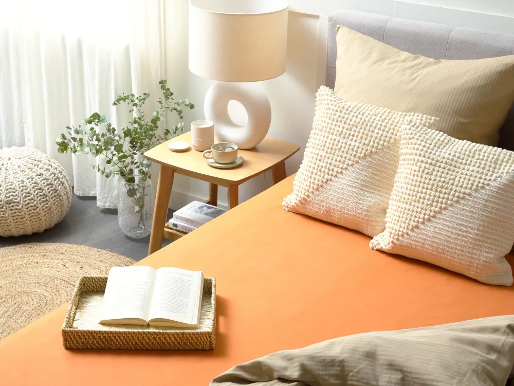 Store Beliani Puuvillalakana Muotoonommeltu Oranssi 90 X 200 Cm Janbu