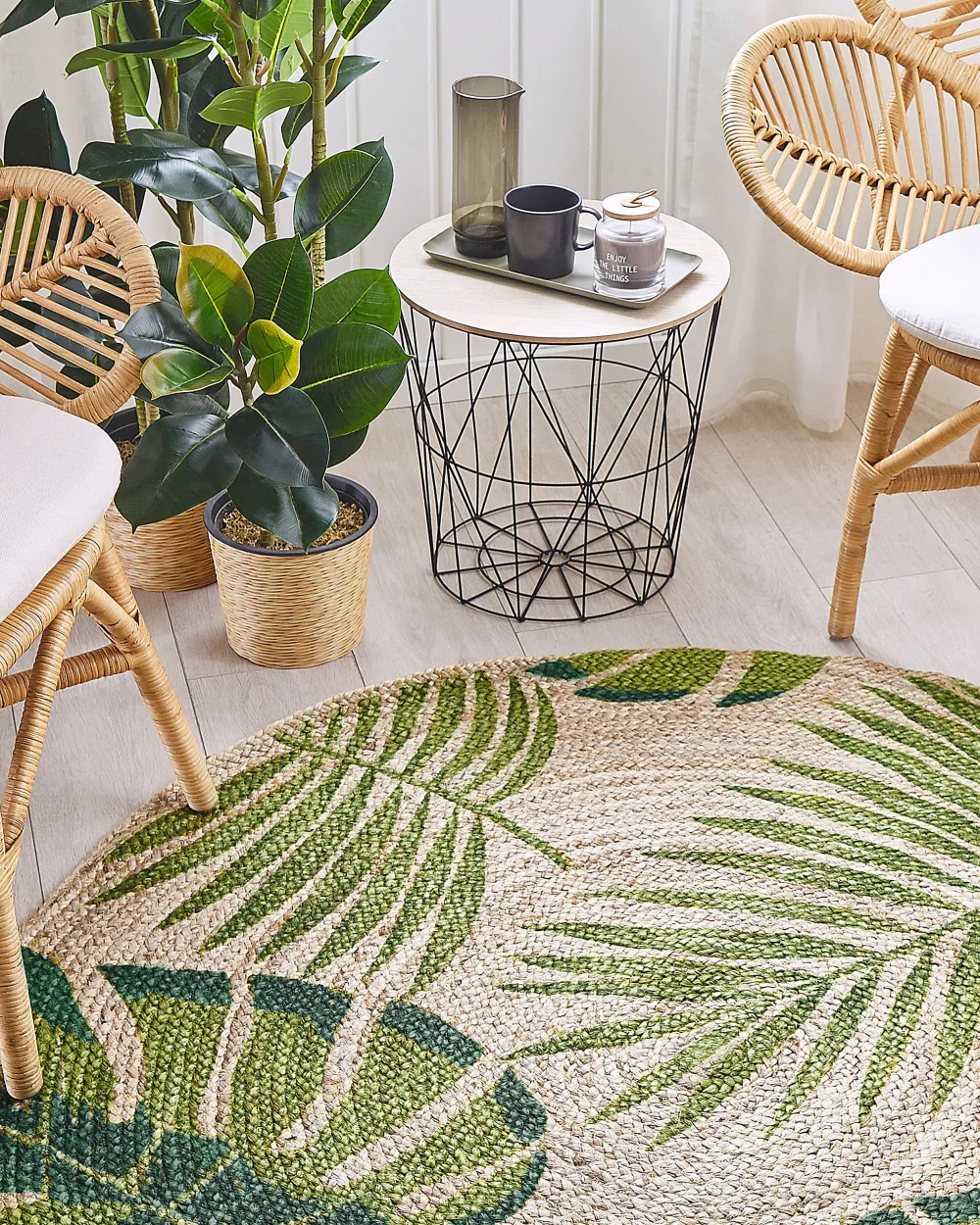 Online Beliani Pyorea Juuttimatto 140 Cm Lehtikuvioilla Bugay