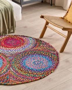 Flash Sale Beliani Pyorea Matto Puuvilla Monivarinen O 140 Cm Ladik