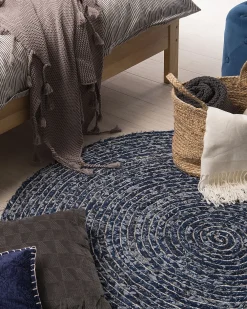 Cheap Beliani Pyorea Matto Puuvilla Tummansininen 140 Cm Buluca