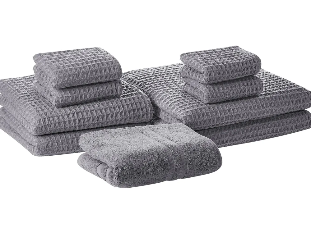 Tekstiilit<Beliani Pyyhesetti 9 Kpl Harmaa Puuvilla Areora