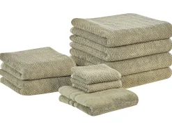 Tekstiilit<Beliani Pyyhesetti Puuvilla Oliivinvihrea 9 Kpl Mitiaro