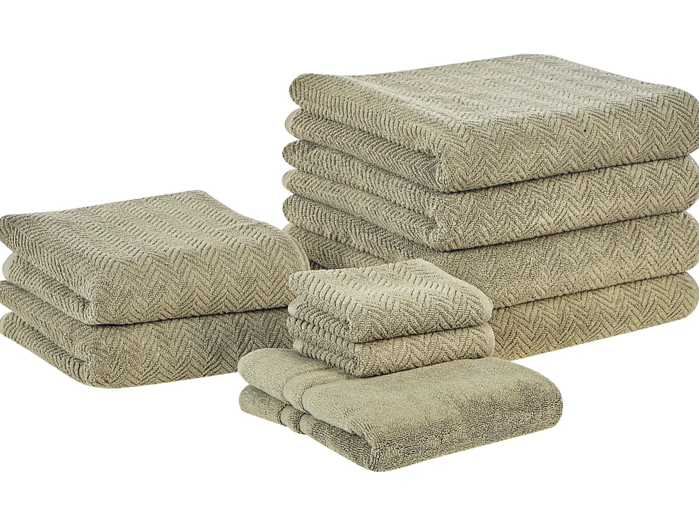 Tekstiilit<Beliani Pyyhesetti Puuvilla Oliivinvihrea 9 Kpl Mitiaro