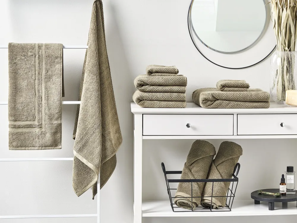 Tekstiilit<Beliani Pyyhesetti Puuvilla Oliivinvihrea 9 Kpl Mitiaro