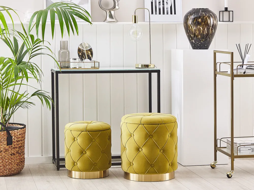 Säilytys<Beliani Rahi Sametti Säilytystila Sinapinkeltainen 2 Kpl Pueblo