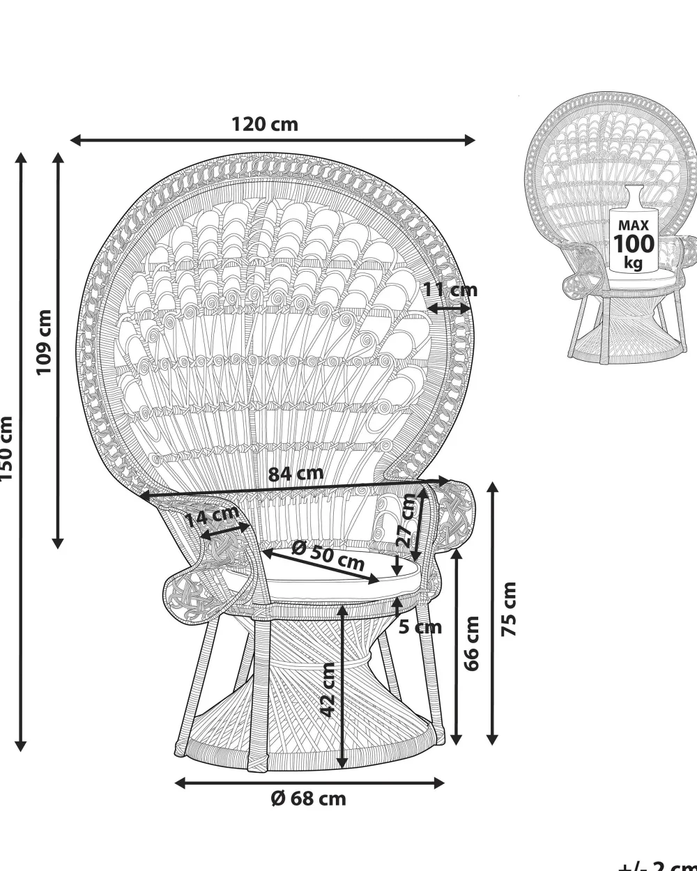 Ulkokalusteet<Beliani Riikinkukkotuoli Rottinki Musta Emmanuelle