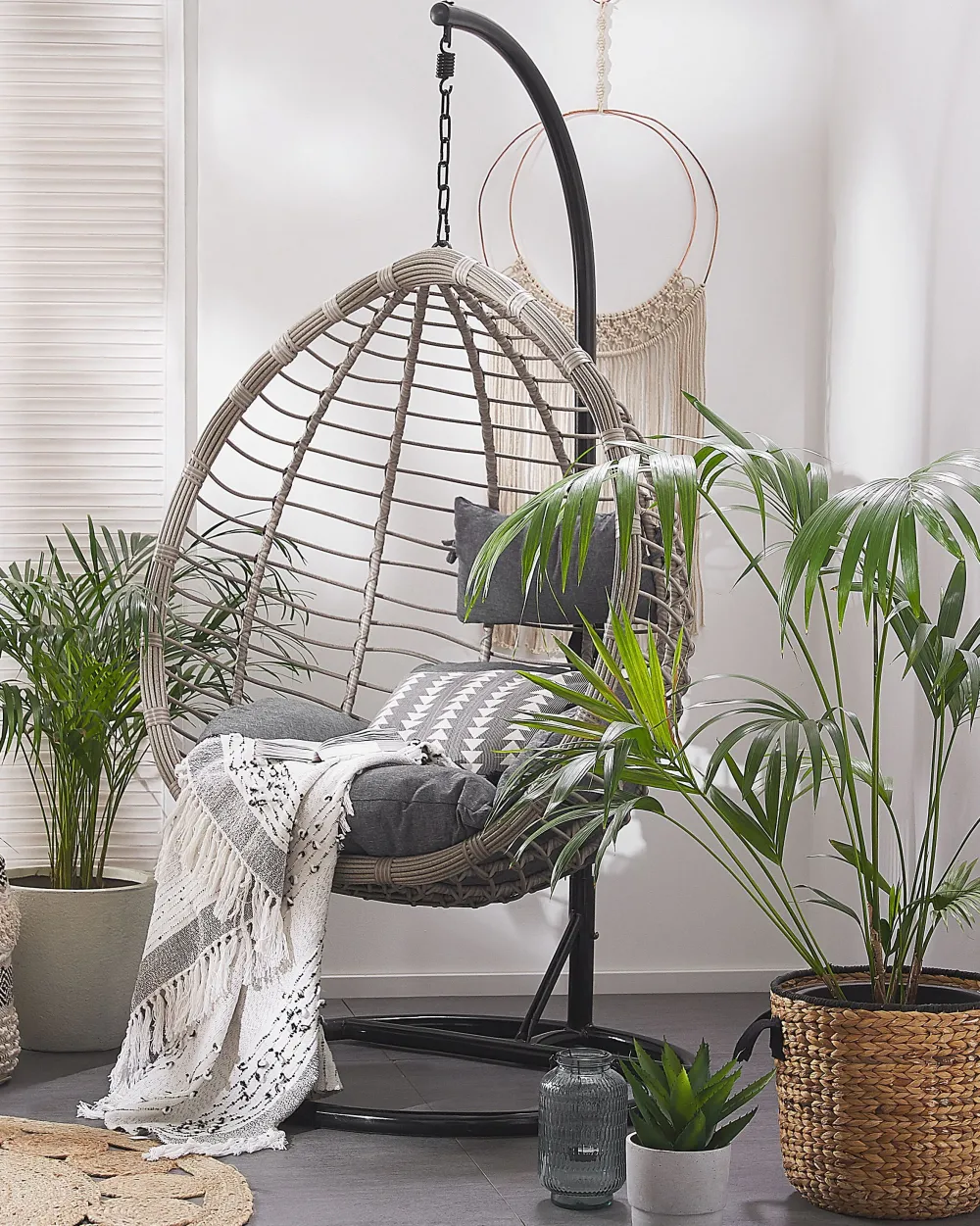 Cheap Beliani Riipputuoli Jalustalla Polyrottinki Harmaa Tollo