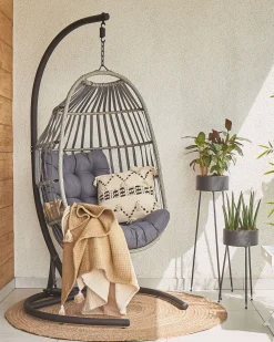 Nojatuolit<Beliani Riipputuoli Jalustalla Polyrottinki Tummanharmaa Sesia