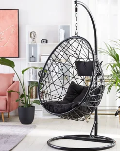 Nojatuolit<Beliani Riipputuoli Jalustalla Polyrottinki Musta Alatri