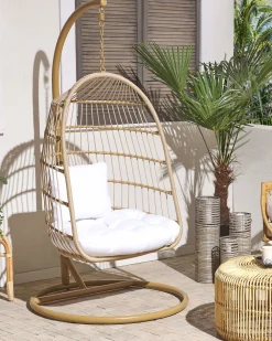 Discount Beliani Riipputuoli Jalustalla Polyrottinki Beige Allera