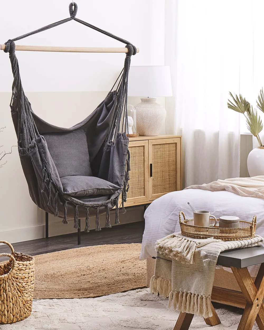 Cheap Beliani Riipputuoli Puuvilla Harmaa Bonea