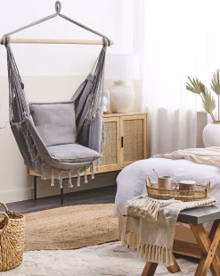 Nojatuolit<Beliani Riipputuoli Puuvilla Vaaleanharmaa Bonea