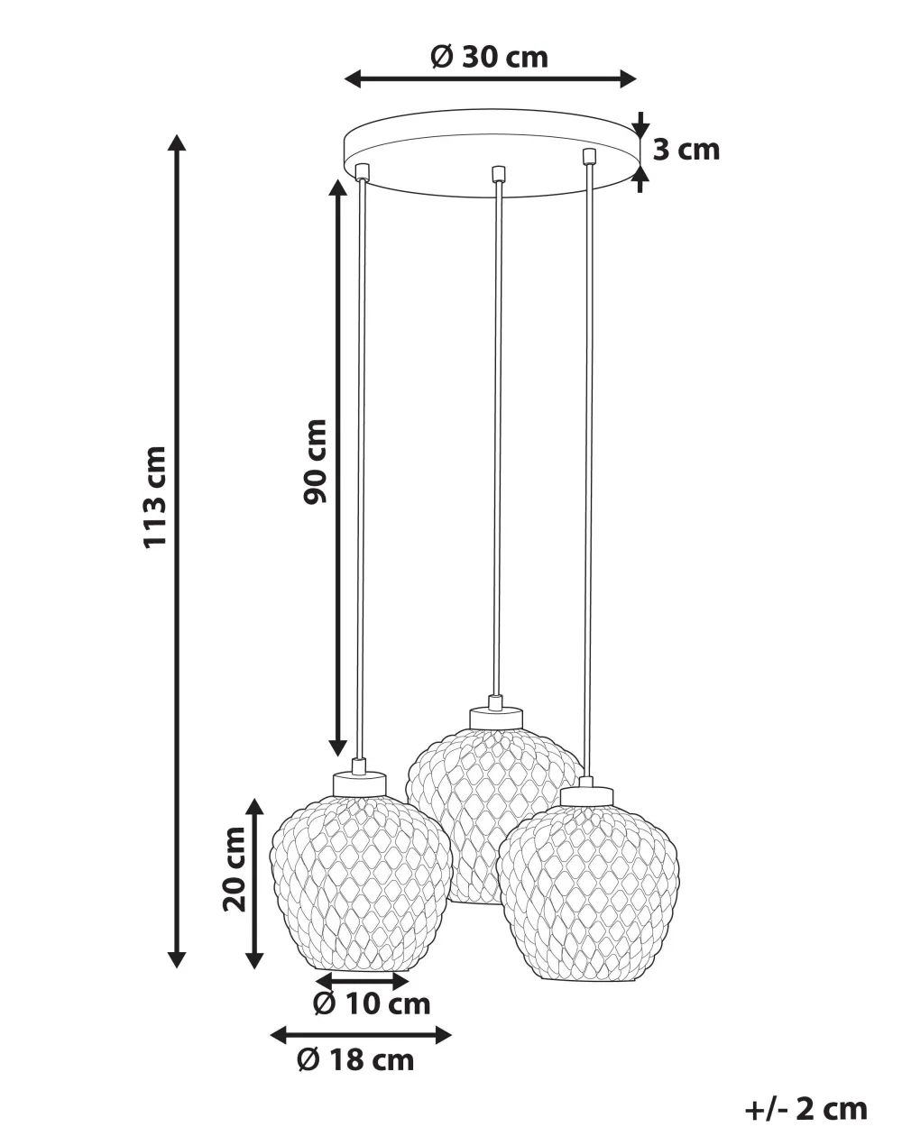 Sale Beliani Riippuvalaisin 3 Polttimoa Lasi Harmaa Sherry